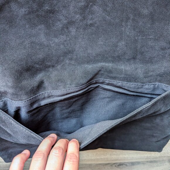 Zara Black Suede Leather Handbag Clutch Embellished Metal Like New Purse - Picture 7 of 9